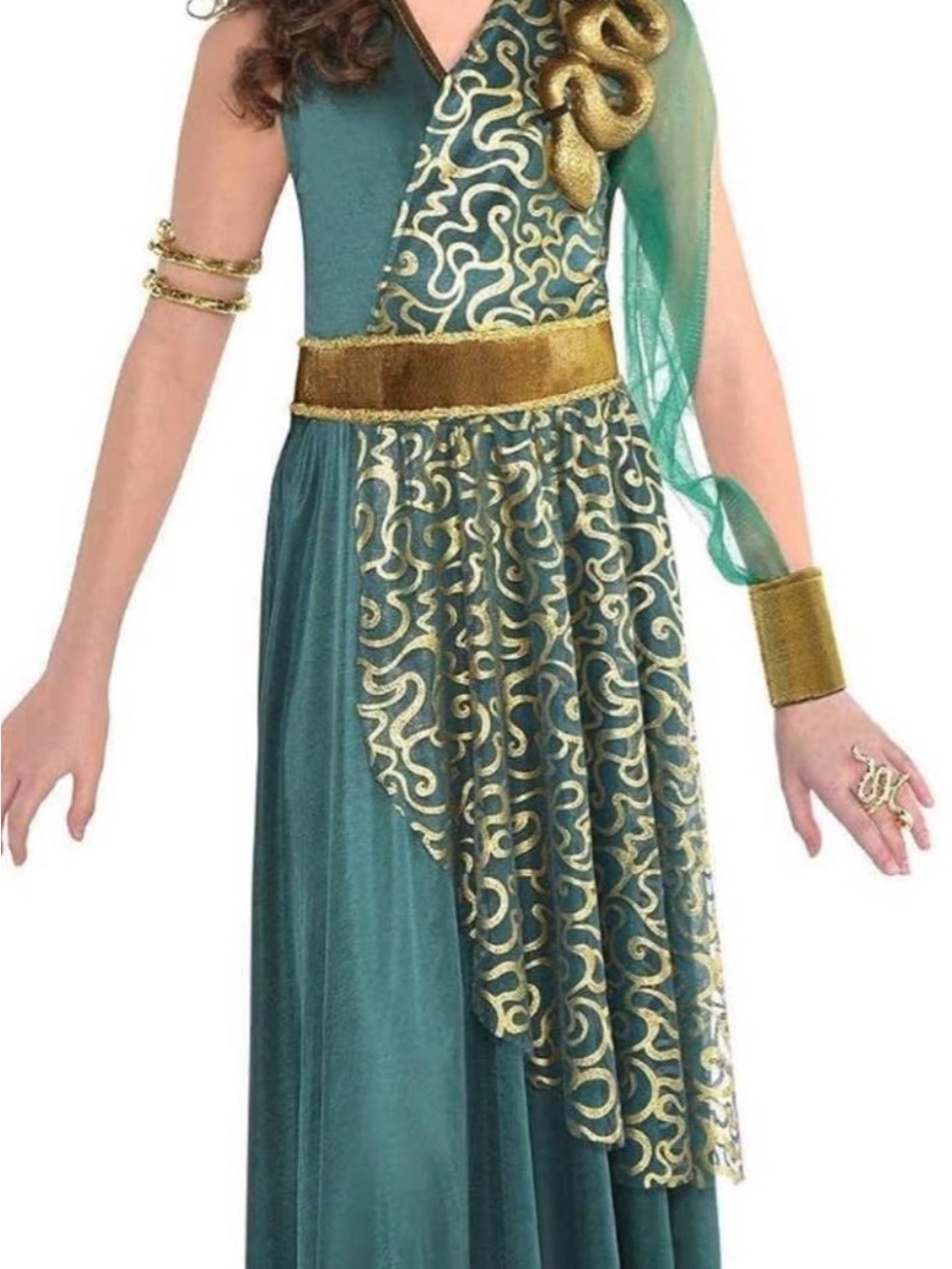 Girls' Green and Gold Halloween Costume Dress with Headpiece - Picture 2 of 6